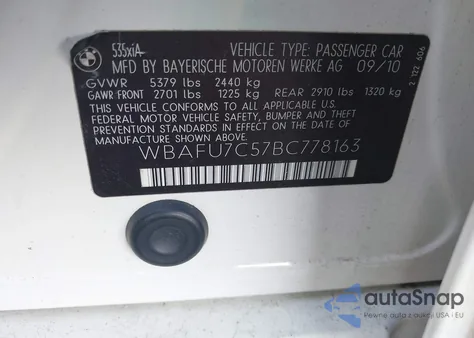 2011 BMW 535I xDrive from USA, damaged, VIN WBAFU7C57BC778163